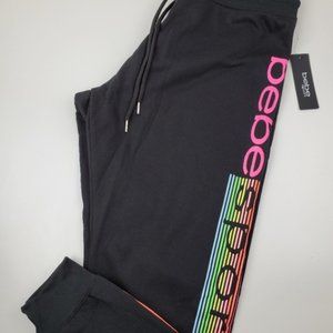 BEBE Sport Logo Stripe Black Jogger NWT Size Med